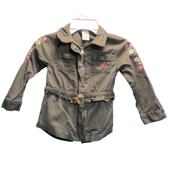 Little Lass Other - Little Lass girl's green jacket with embroidered floral accents, size 5 & 6